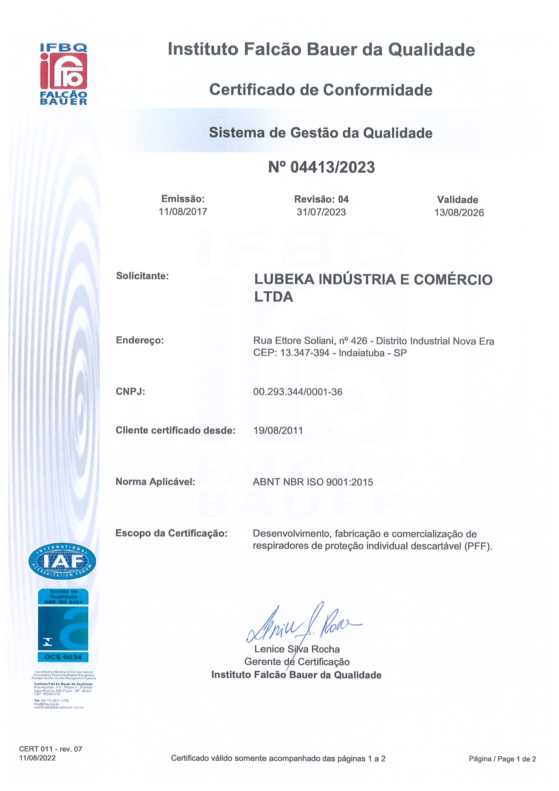 Certificado LUBEKA ISO 9001-15